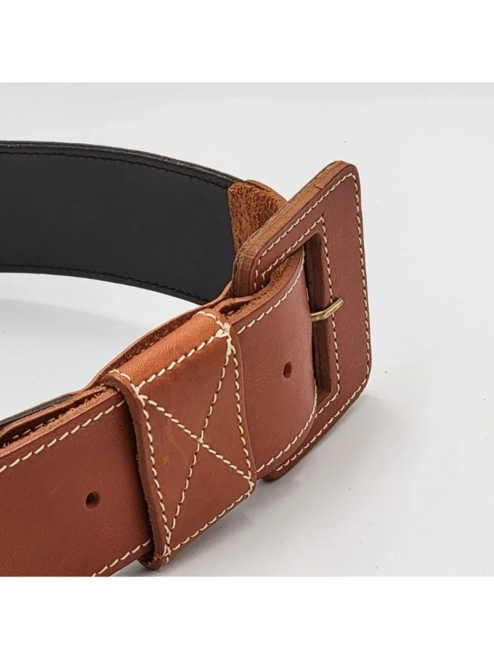Echo Genuine Italian Leather Belt Medium Brown & Blue Made In USA
